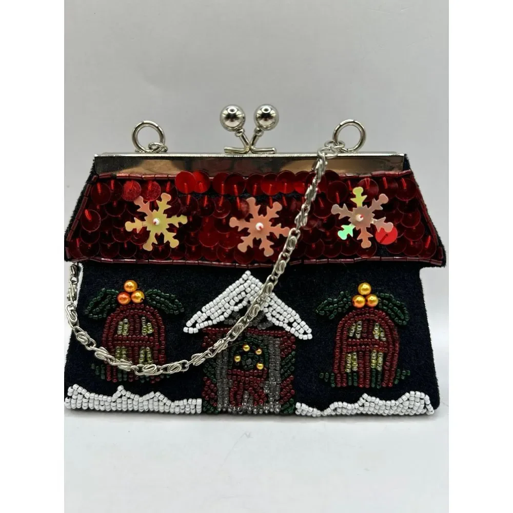 Little velvet and beads and sequins christmas kiss‎ lock purse